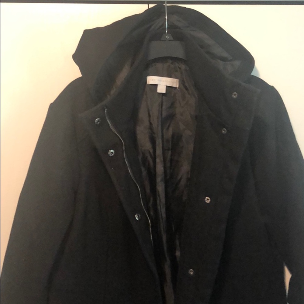 Black zip up Pea Coat with Hood (New York & Co)